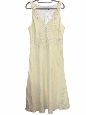 Nougat London Cream Linen Embroidered Embellished Sequin Dress NWT US Size 6/8